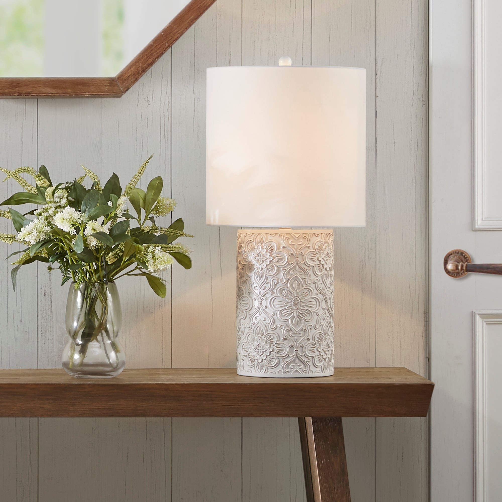 Hampton Hill Ashbourne Embossed Floral Resin Table Lamp - Mycitystee