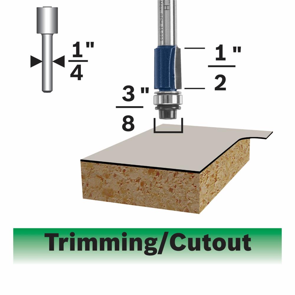 Bosch 3/8 In. x 1/2 In. Carbide-Tipped Double-Flute Flush Trim Router Bit 85269MC from Bosch - Mycitystee