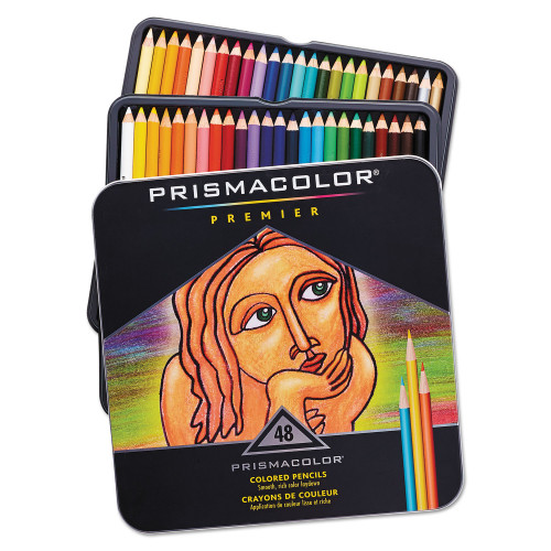 Prismacolor Premier Colored Pencil， 3 mm， 2B (#1)， Assorted Lead/Barrel Colors， 48/Pack (3598THT) - Mycitystee