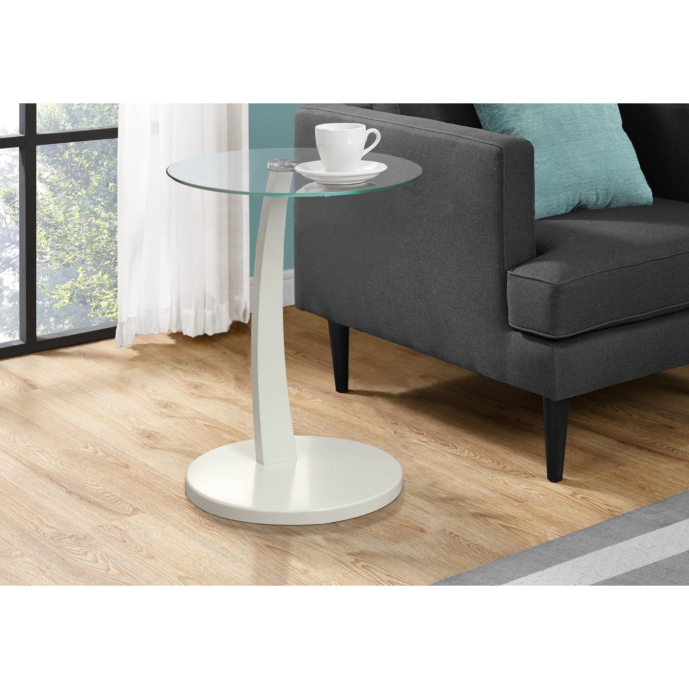 Monarch 3017 White Bentwood With Tempered Glass Accent Table - Mycitystee