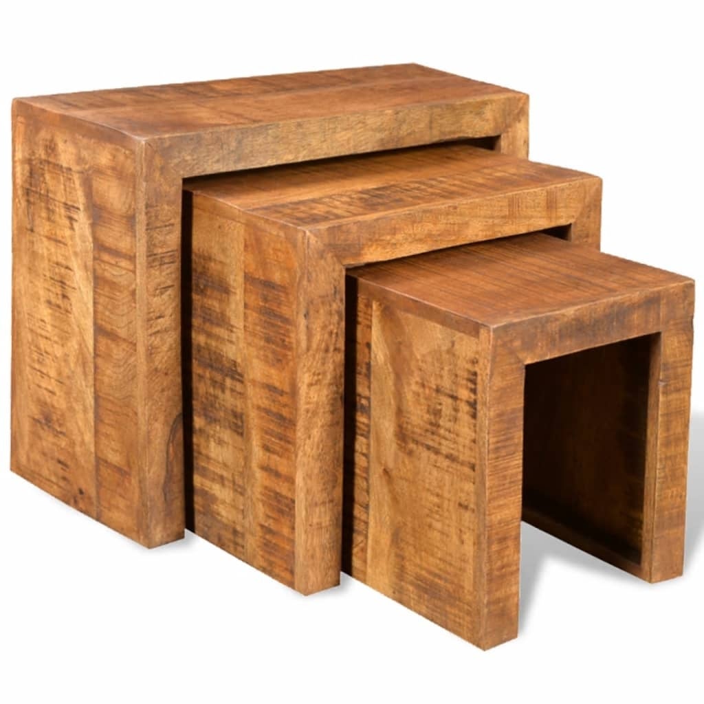 Nesting Table Set 3 Pieces Solid Mango Wood - Mycitystee