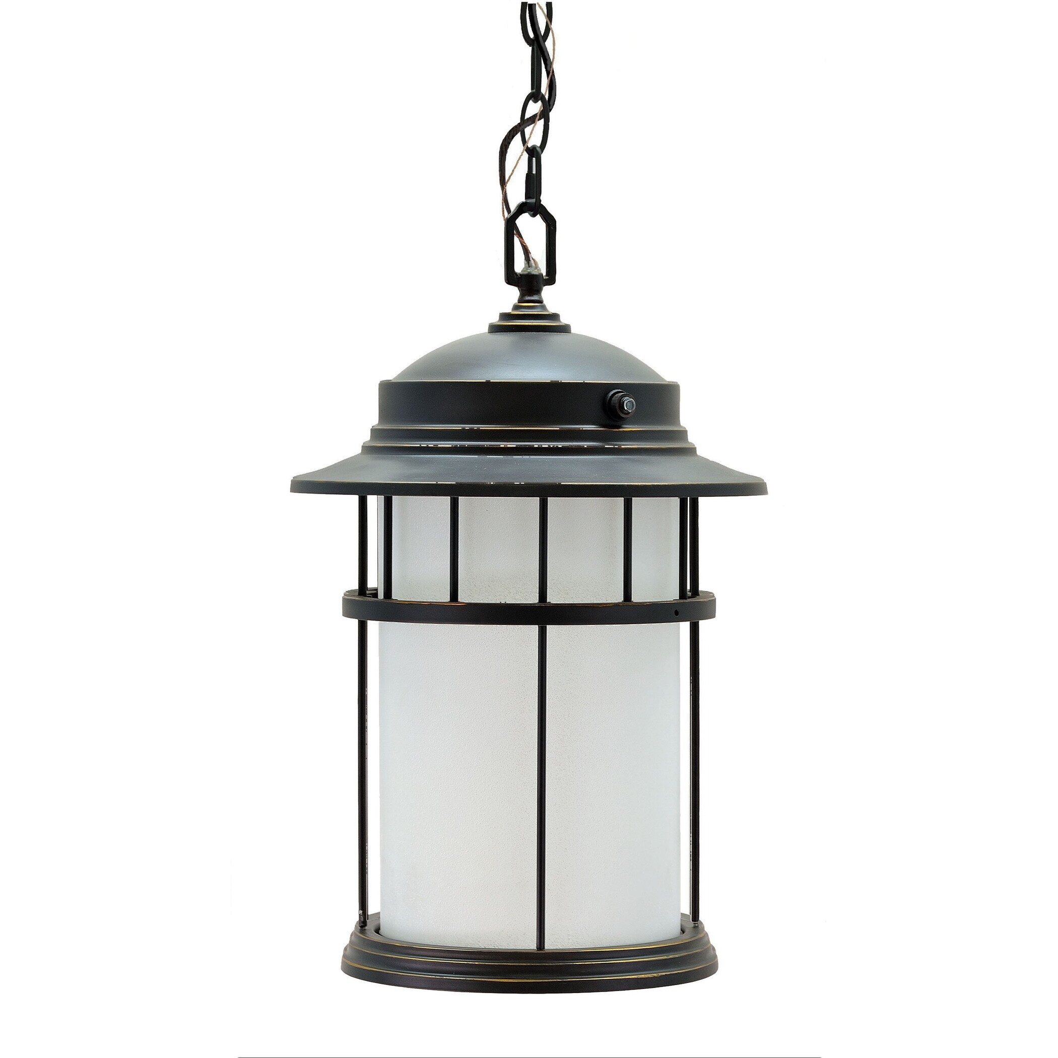 Aspen Creative One-Light Medium Outdoor Hanging Pendant Light Fixture with Dusk to Dawn Sensor， Aged Bronze Patina， 17 3/4