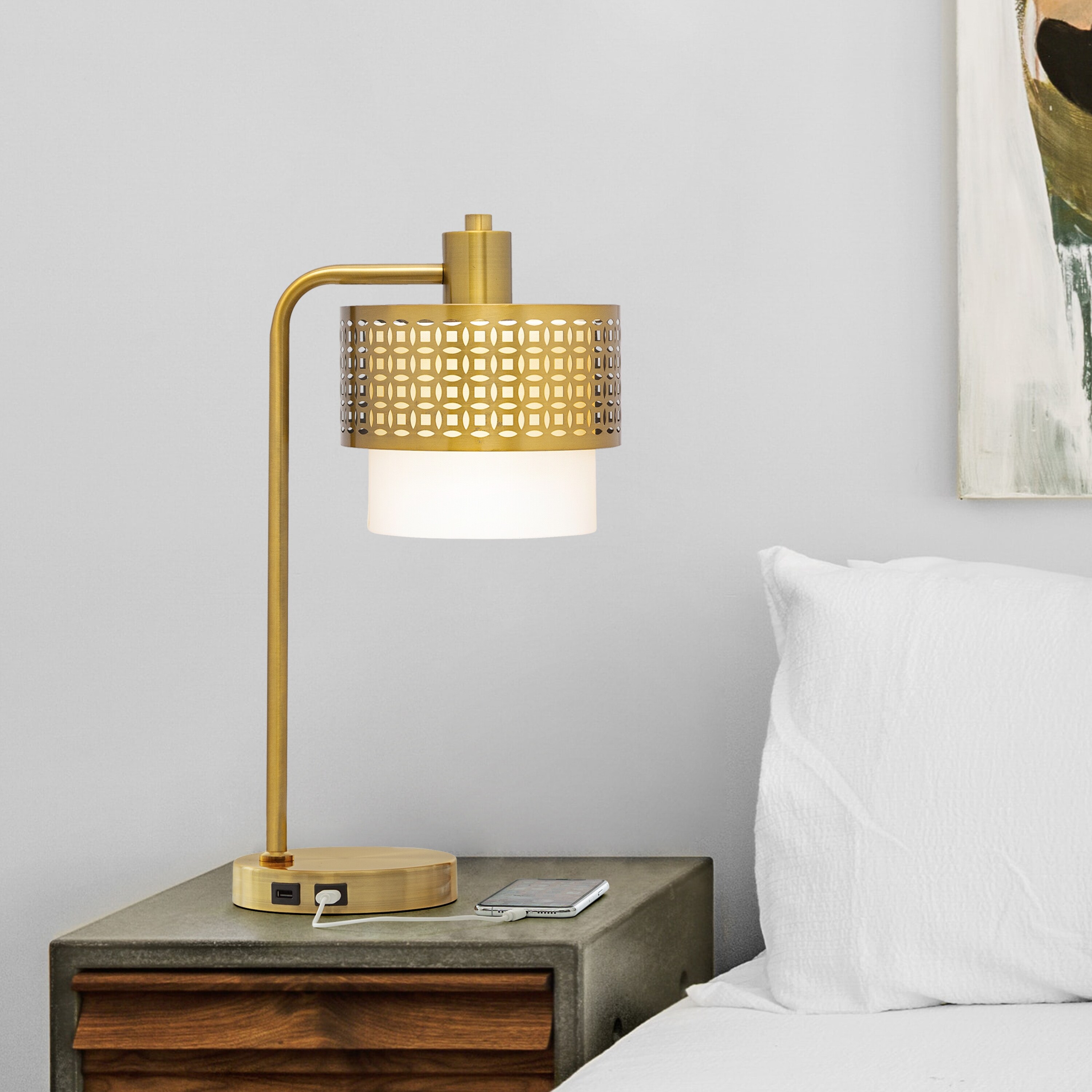 Eliza River of Goods Gold Metal and Fabric Two-Piece Shade 19.5-Inch Table Lamp - 10.5