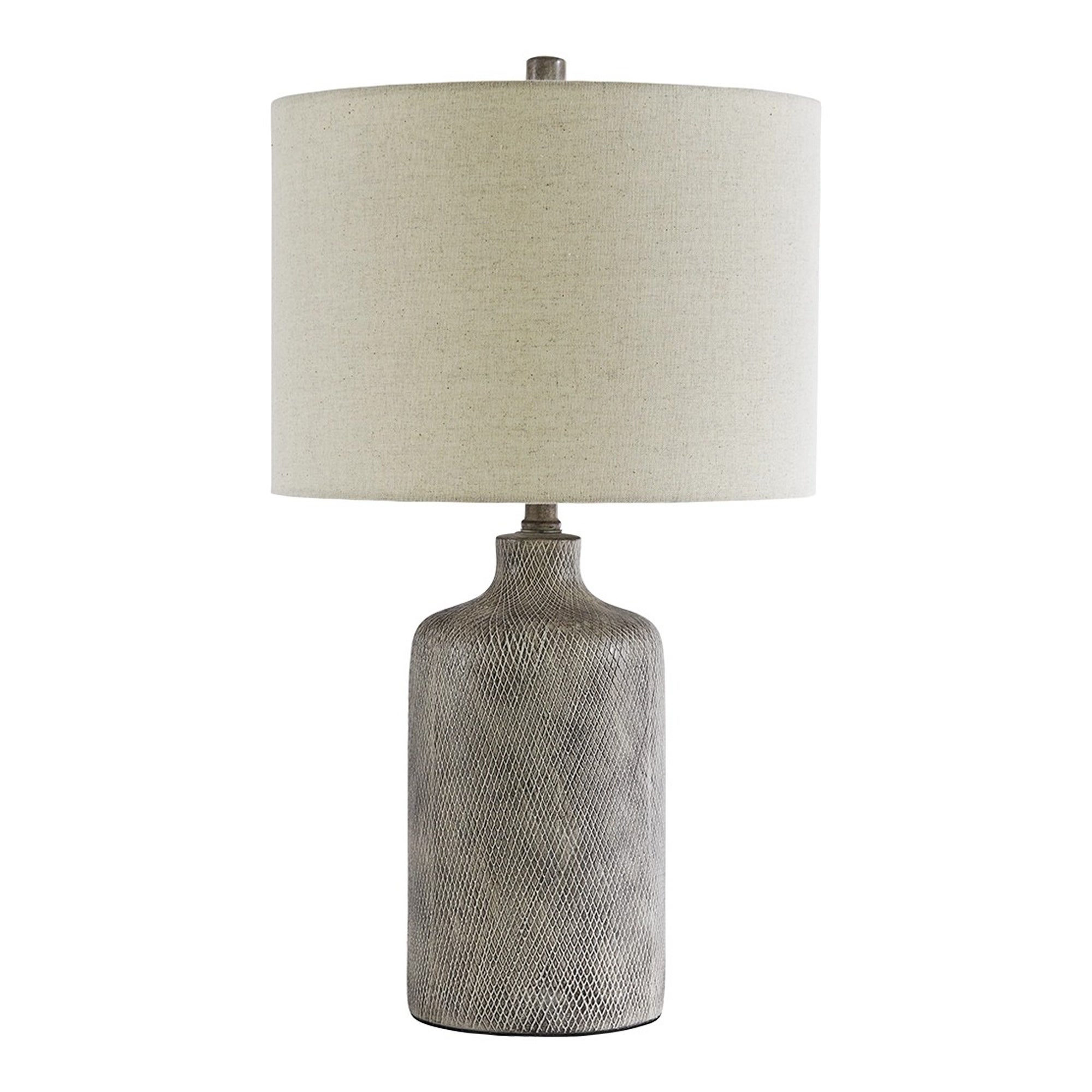 Textured Ceramic Frame Table Lamp with Fabric Shade， Gray and Off White - Mycitystee