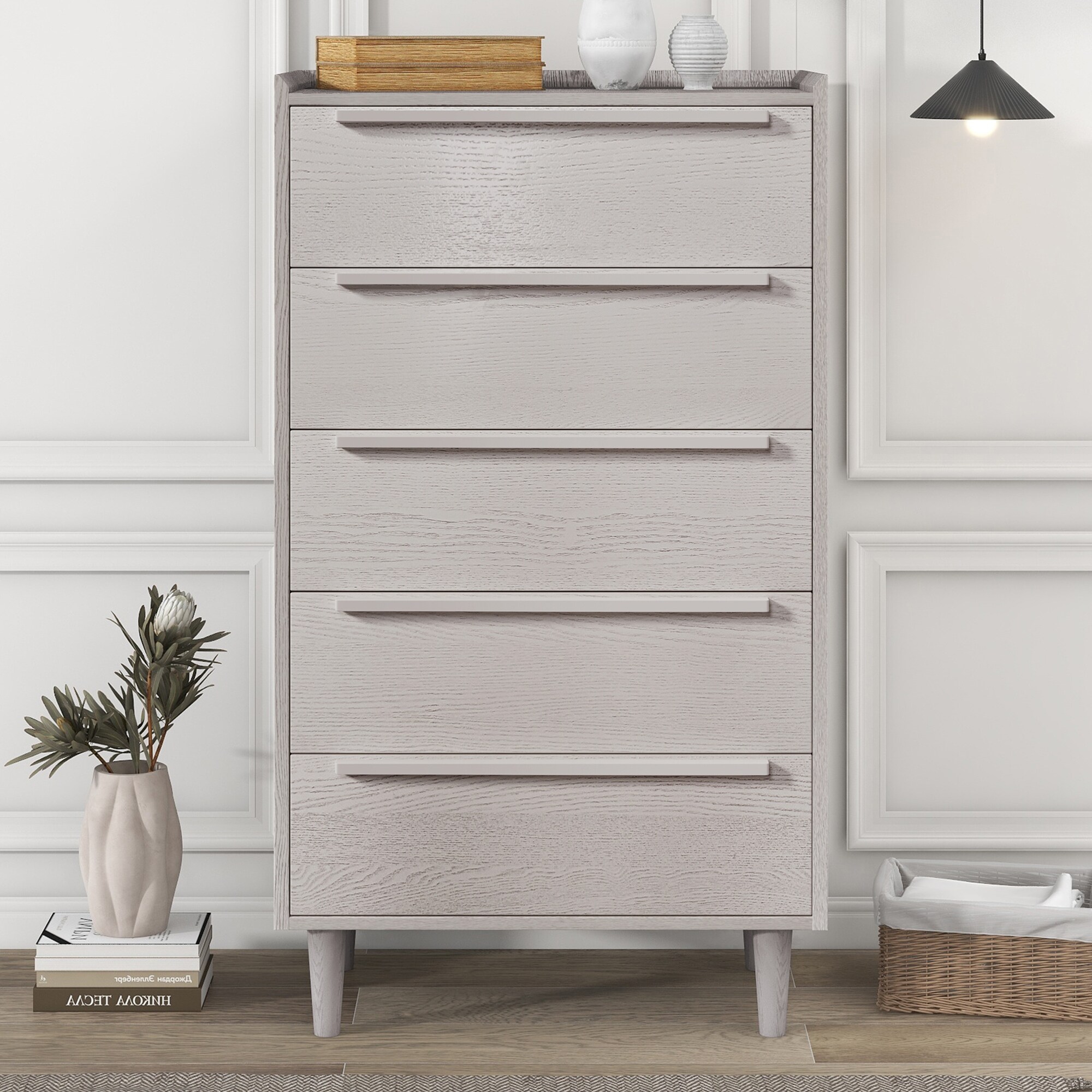 Manufactured Wood 5-Drawer Chest with Solid Wood Legs - - 37527665 - Mycitystee