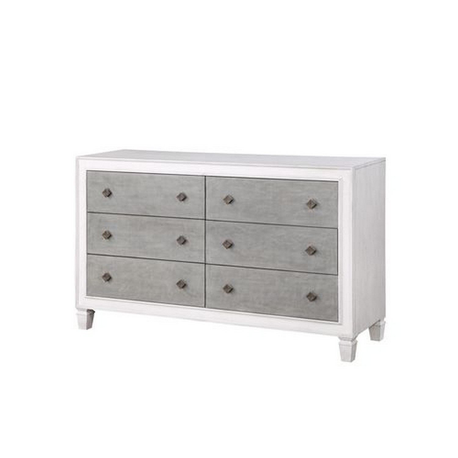 Dresser with 6 Drawers and Diamond Pulls， Gray - - 35206646 - Mycitystee