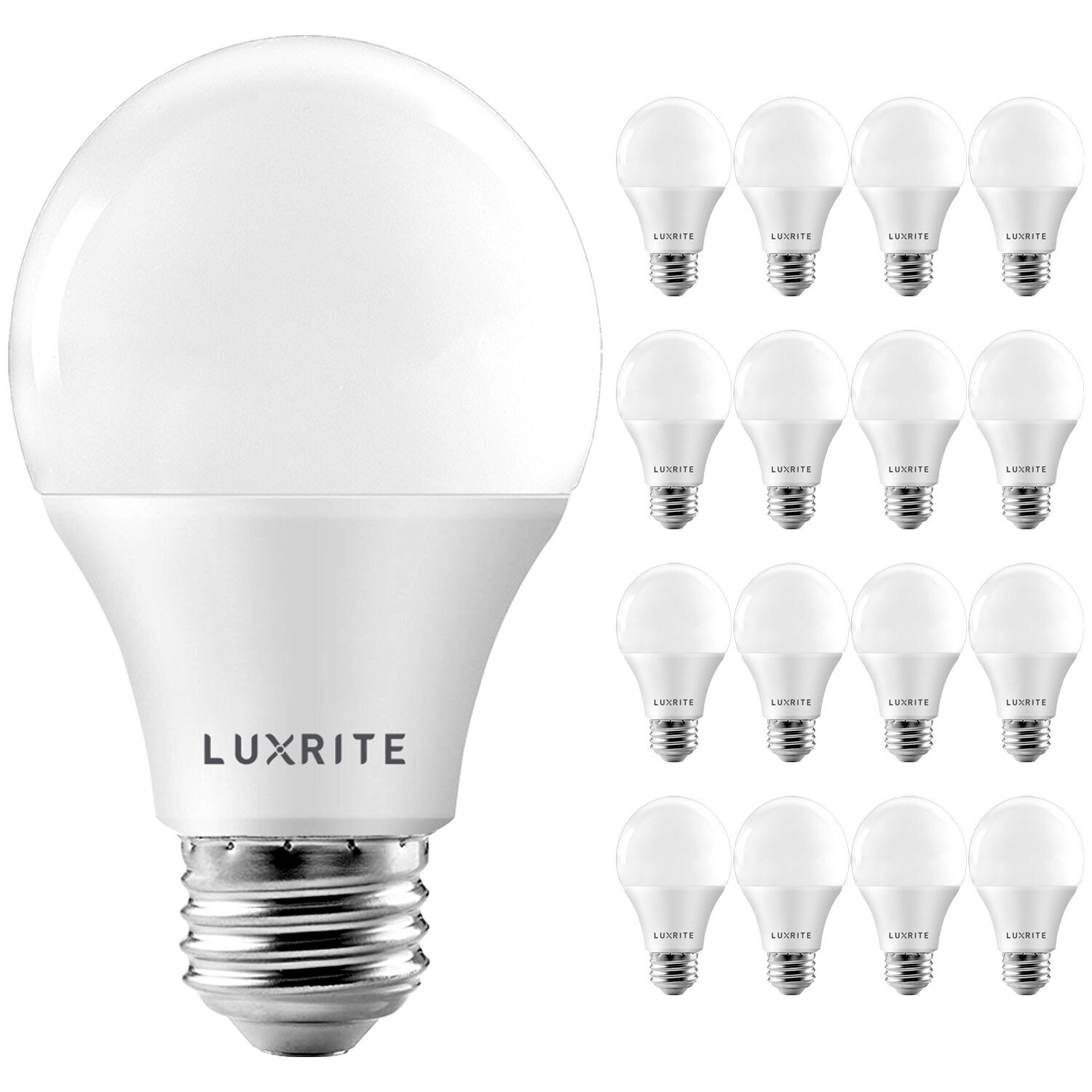 Luxrite A19 LED Light Bulb 60W Equivalent 3500K 800 Lumens Dimmable 9W Enclosed Fixture Rated E26 Base 16 Pack - Mycitystee