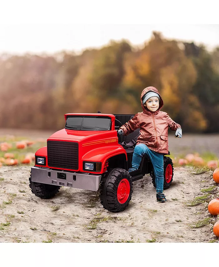 Aosom Ride-on Tractor 2-Seater Battery-Powered Car for Kids with Large High-Traction Wheels， 12V Truck Ride-on Toy with Rear Storage， Outdoor Toy， Red - Mycitystee