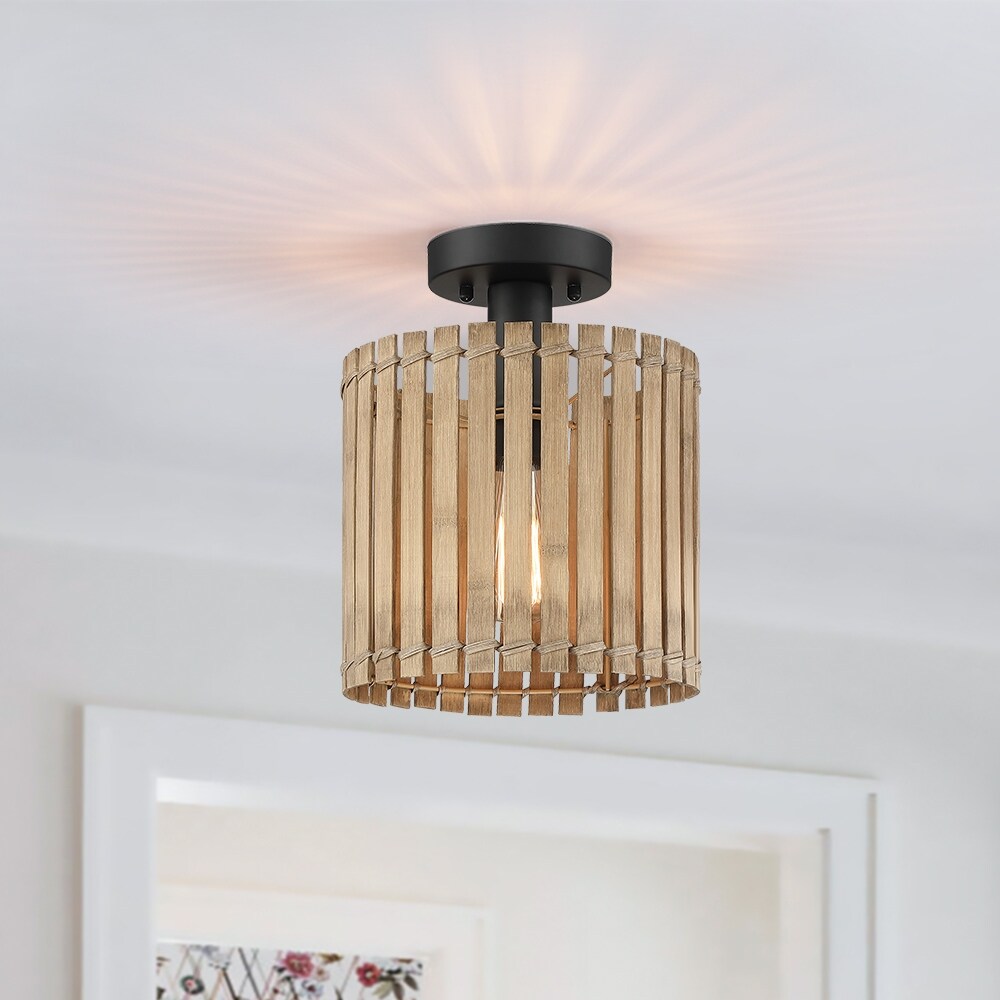 1-Light Bamboo Semi-Flush Mount Ceiling Light - D9.1