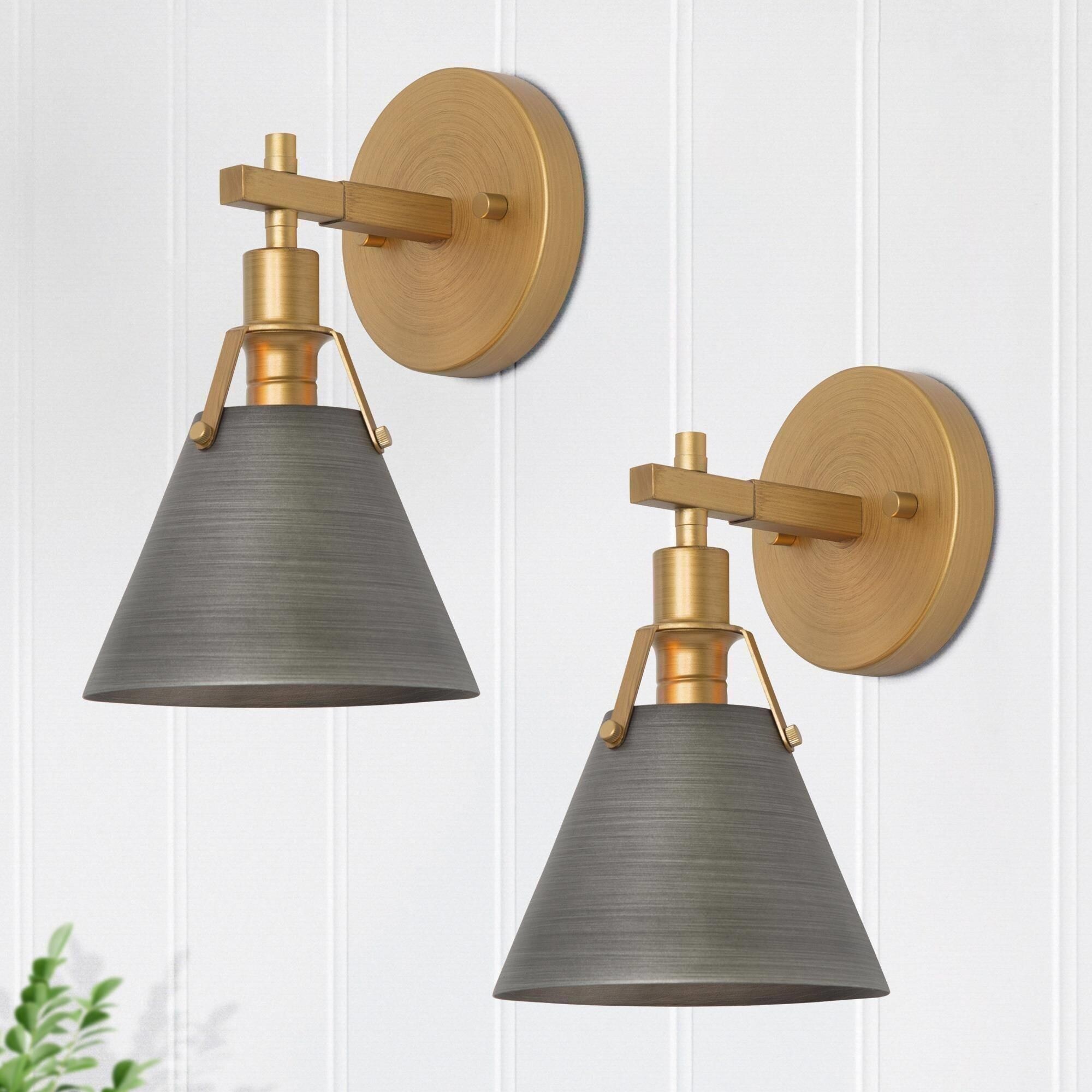 Coney Modern 2-Pack Gold Bathroom Vanity Light Transitional Brushed Metal Wall Sconces - 6.1'' L x 7.5'' W x 10.2'' H - Mycitystee
