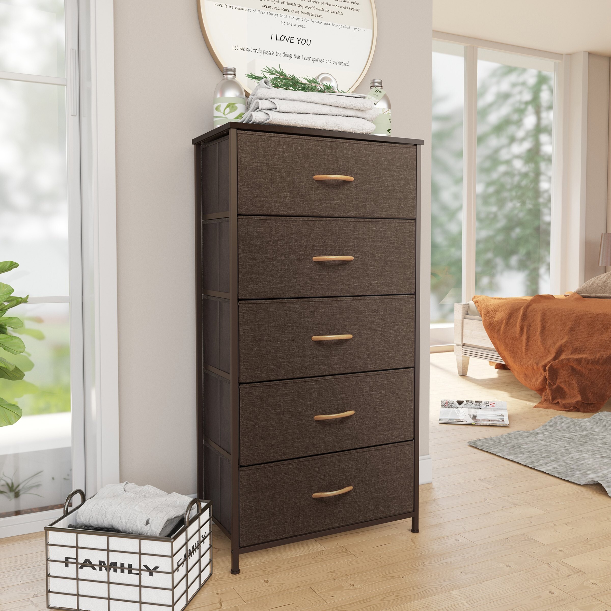 Pellebant Fabric Vertical Dresser Storage Tower with 5 Drawers - - 34486245 - Mycitystee