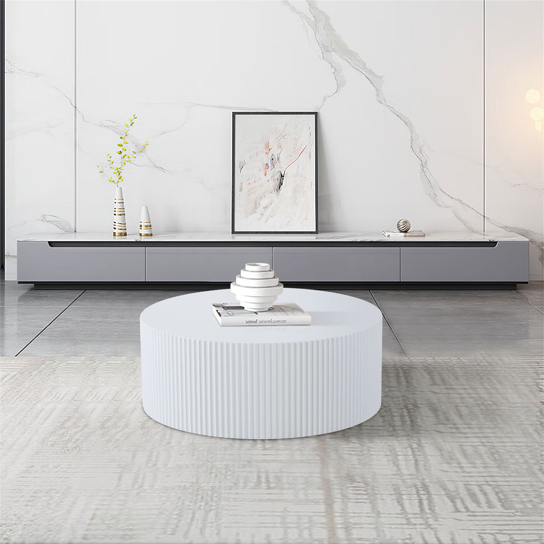 Contemporary Round Coffee Table with Handcrafted Relief - Mycitystee