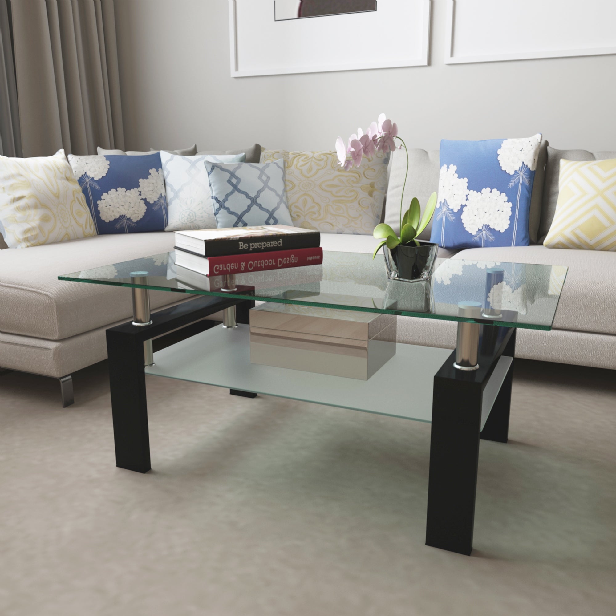Modern Metal Frame Tempered Glass Coffee Table - Mycitystee