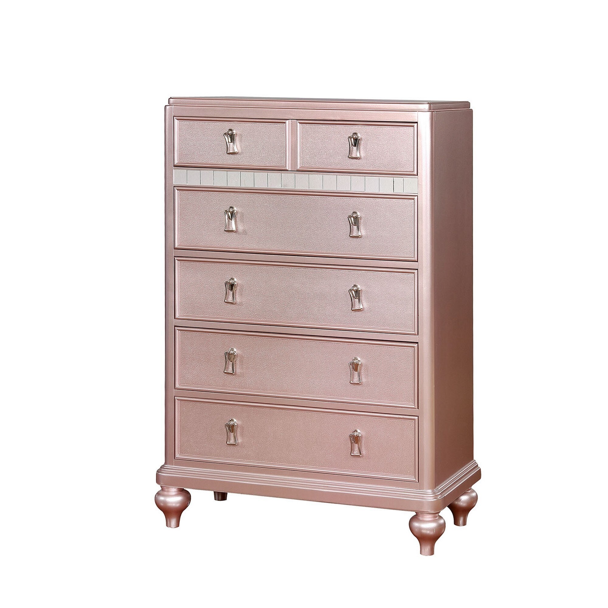 Five Drawers Contemporary Solid Wood Chest With Mirror Accent， Pink - - 36076727 - Mycitystee