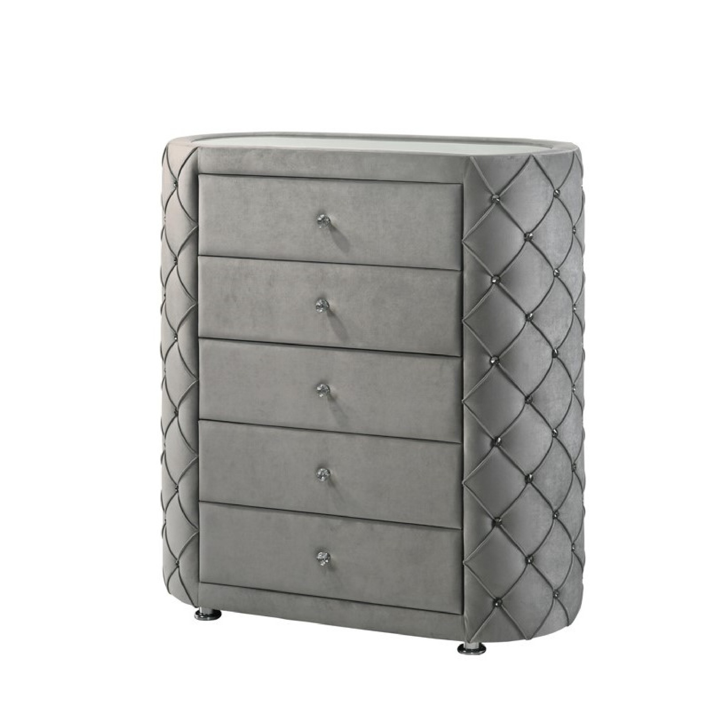 Jill 45 Inch Tall Upholstered Dresser Chest， Tufted Velvet， 2 Drawers， Grey - - 35936897 - Mycitystee