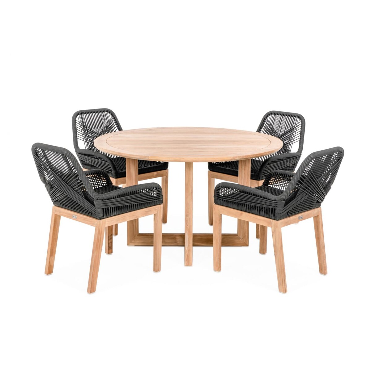 Signature Willow Bay 5 Piece Olefin Rope and Teak Patio Dining Set W/ 50 Inch Round Table - Mycitystee