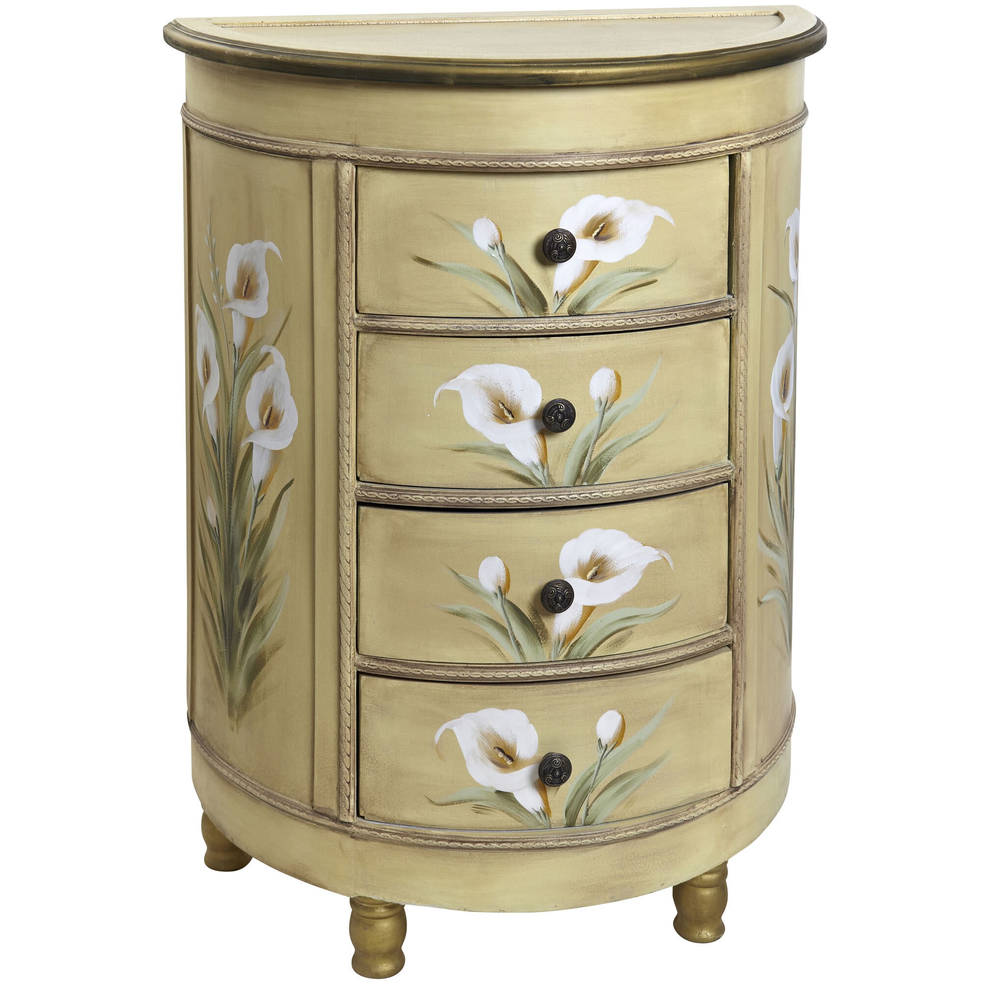 Antique Accessory Table with Calla Lily Floral Art - Mycitystee