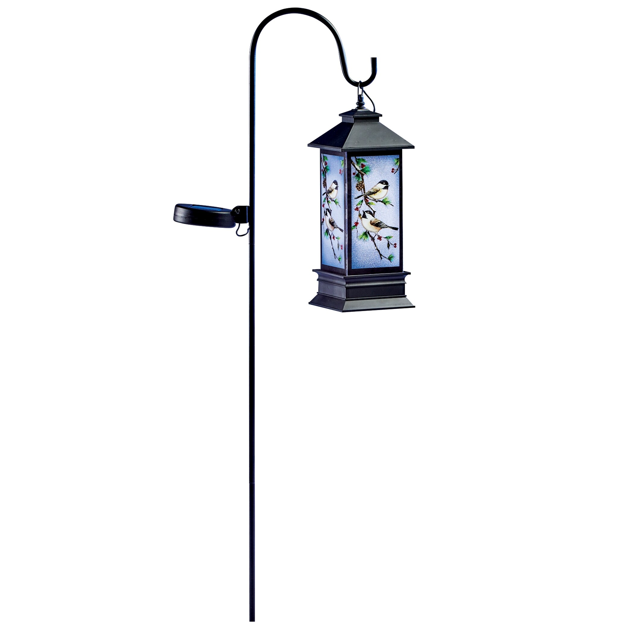 Solar Powered Chickadee Lantern with Shepherds Hook - 13.750 x 7.250 x 5.250 - Mycitystee