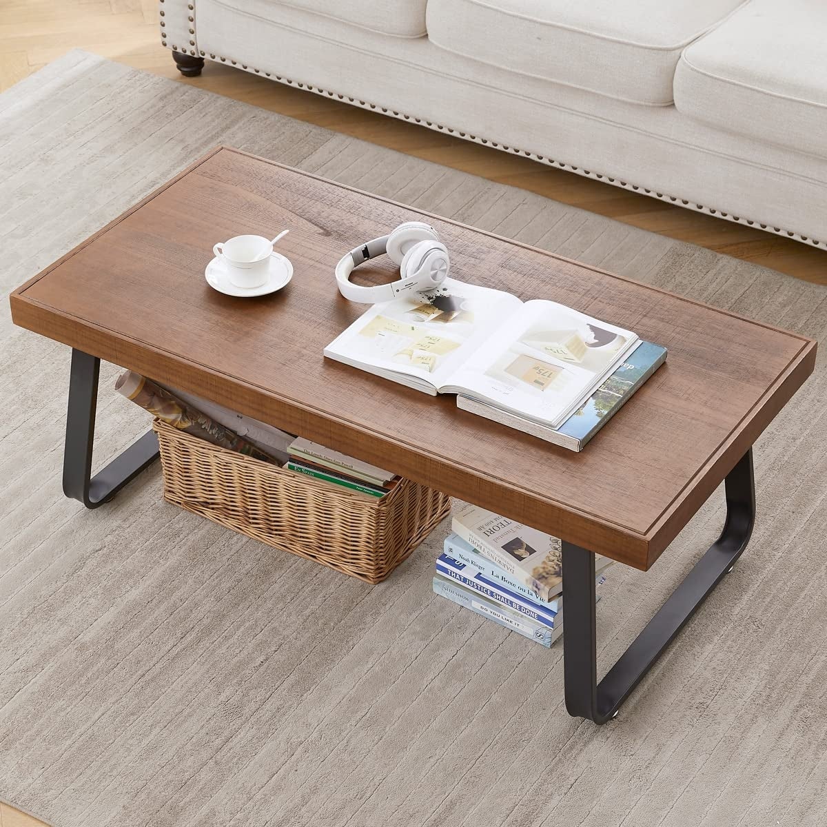 Rustic Wood Coffee Table， Natural Wood Center Table for Living Room， Industrial Farmhouse Solid Real Wooden Tea Table - Mycitystee