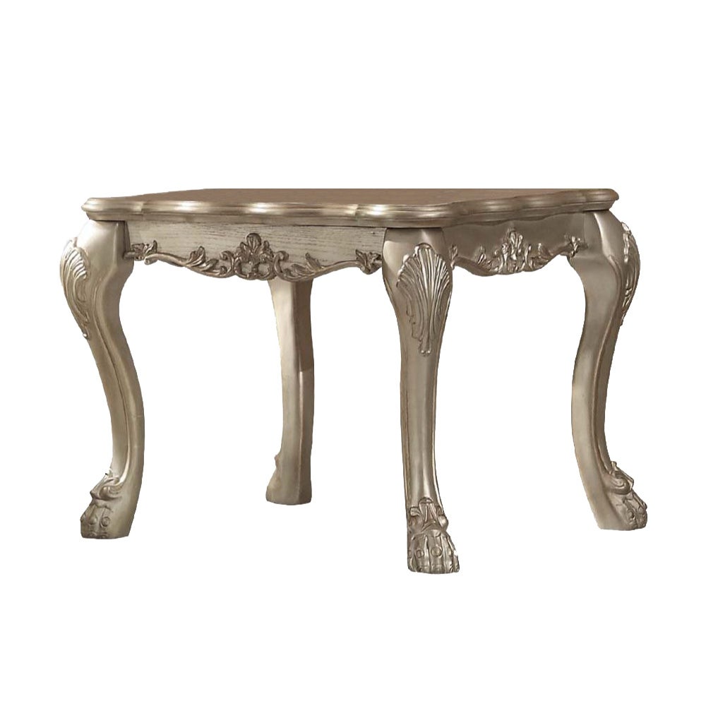 Square Wood End Table with Claw Legs in Gold Patina and Bone Finish - Mycitystee