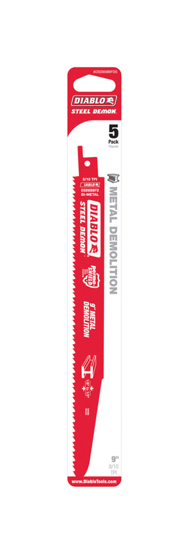 Diablo 9 in. Bi-Metal Dual Tooth Reciprocating Saw Blade 8/10 TPI 5 pk - Mycitystee