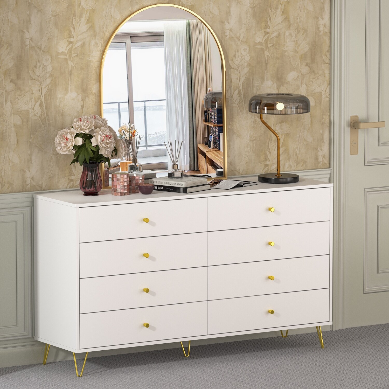 Premium 55-inch 8 Drawers White Floor Double Dresser by Kerrogee - - 35523714 - Mycitystee