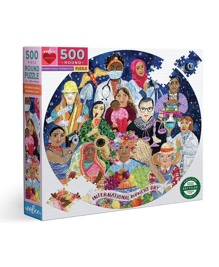Eeboo Piece and Love International Women's Day Round Jigsaw Puzzle Set， 500 Piece - Mycitystee