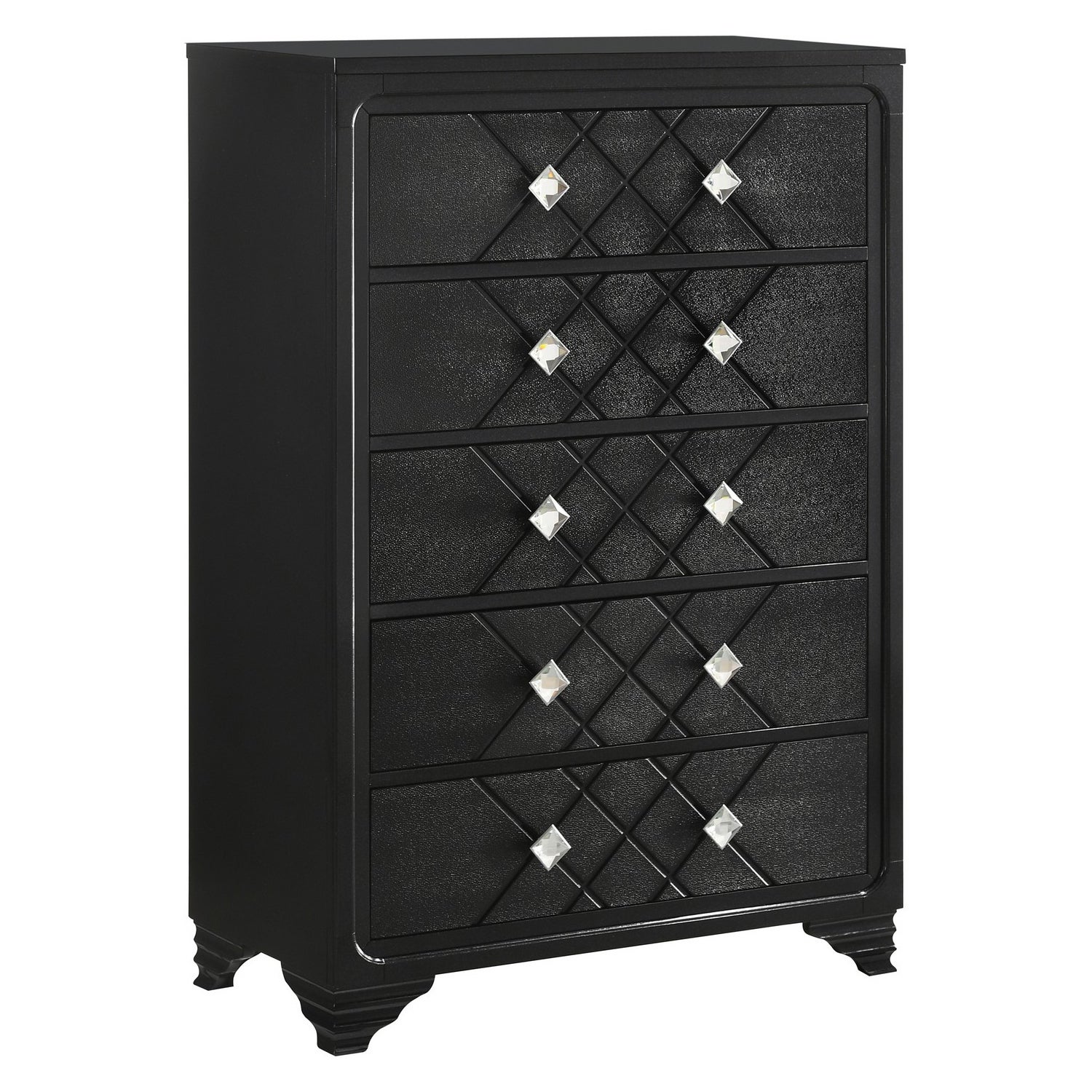 Vini 52 Inch Modern Glam Tall Dresser Chest， 5 Drawers Diamond Knobs， Black - - 36155390 - Mycitystee