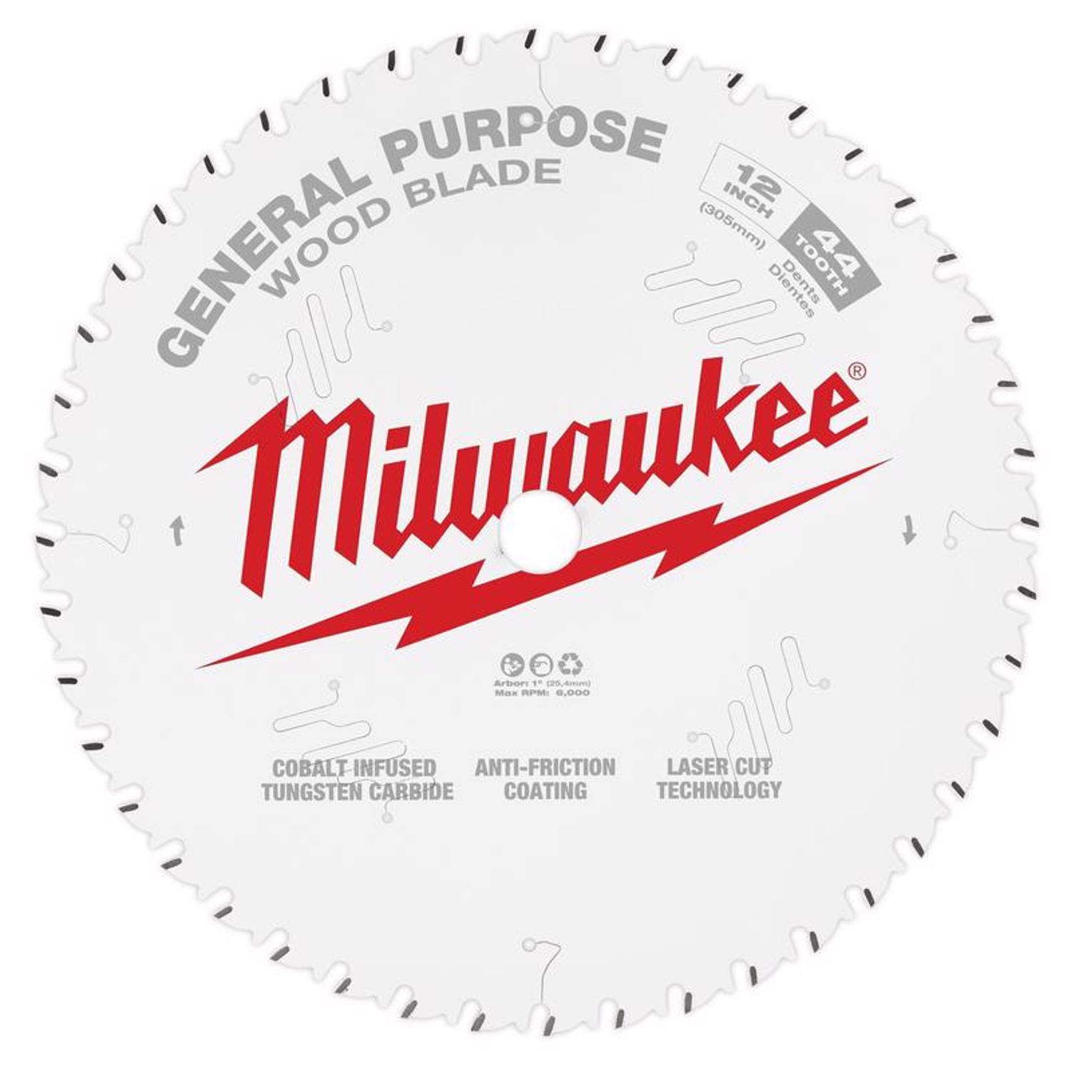 Milwaukee 12 in. D X 1 in. General Purpose Tungsten Carbide Saw Blade 44 teeth 1 pk - Mycitystee