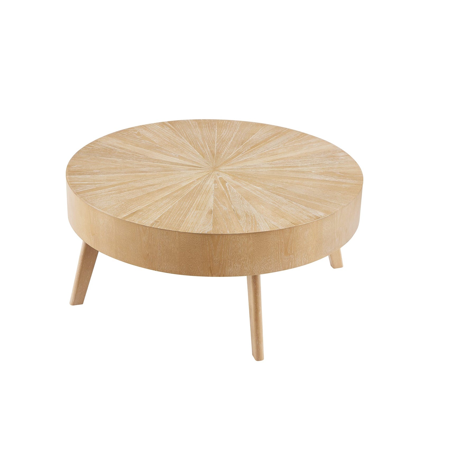 Round Wood Coffee Table， Farmhouse Round Coffee Table for Living Room， Solid Wood Circle Center Table - as picture - Mycitystee