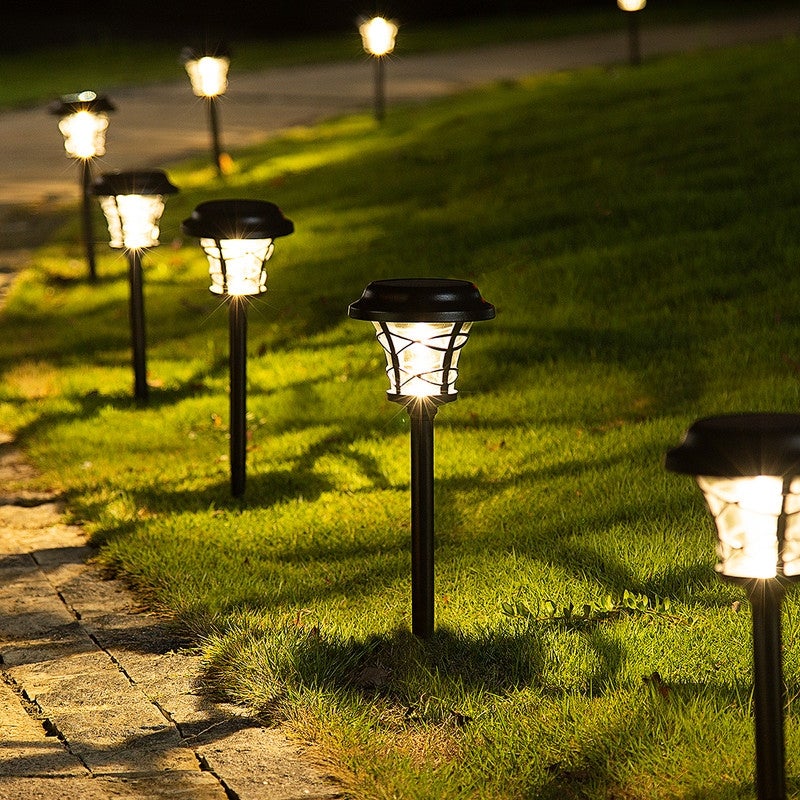 Solar Powered 6 Pack Metal and Glass Black Pathway Light - 6 Pack - Mycitystee