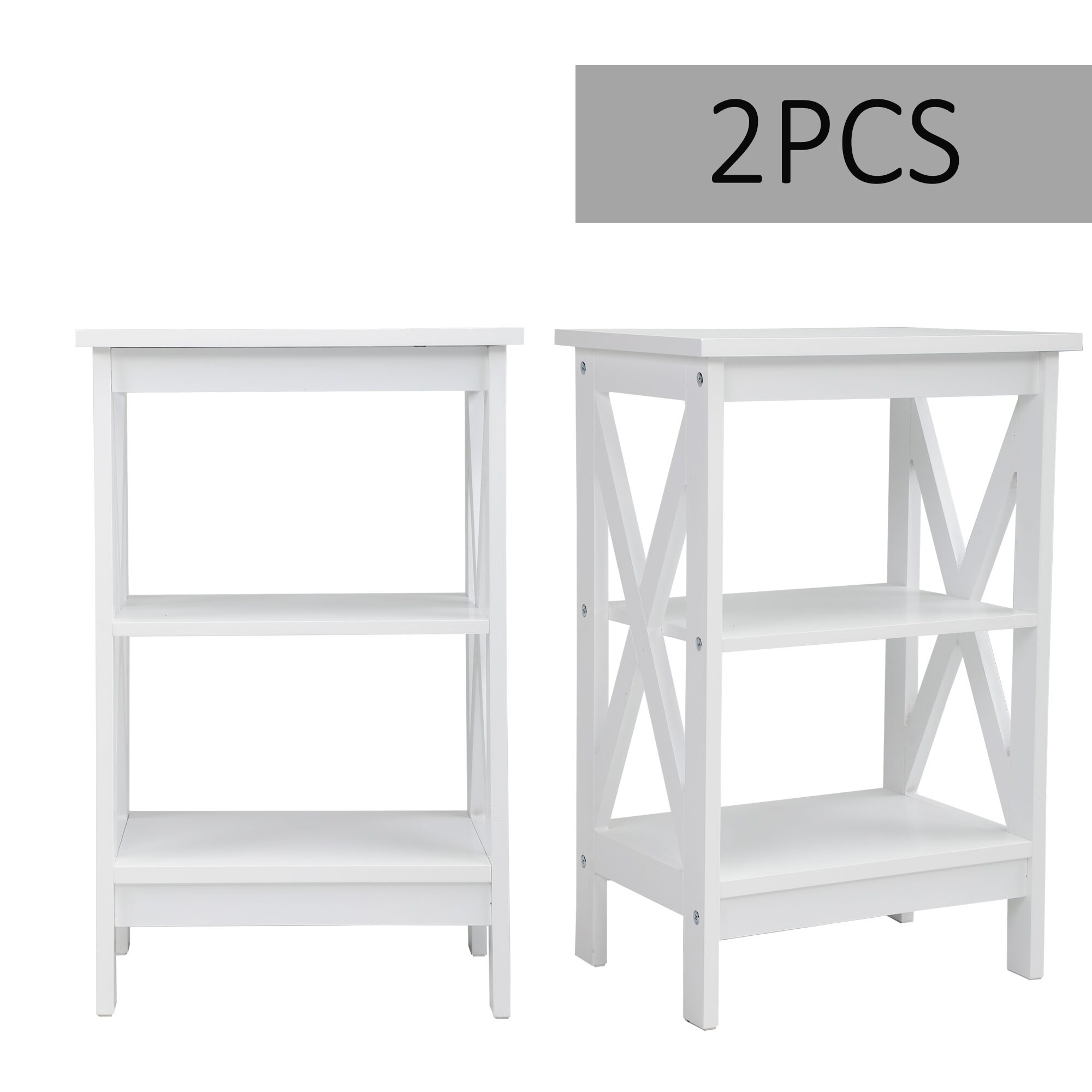 3-tier Wood Side Table/End Table with X Shaped Frame，Set of 2 - Mycitystee