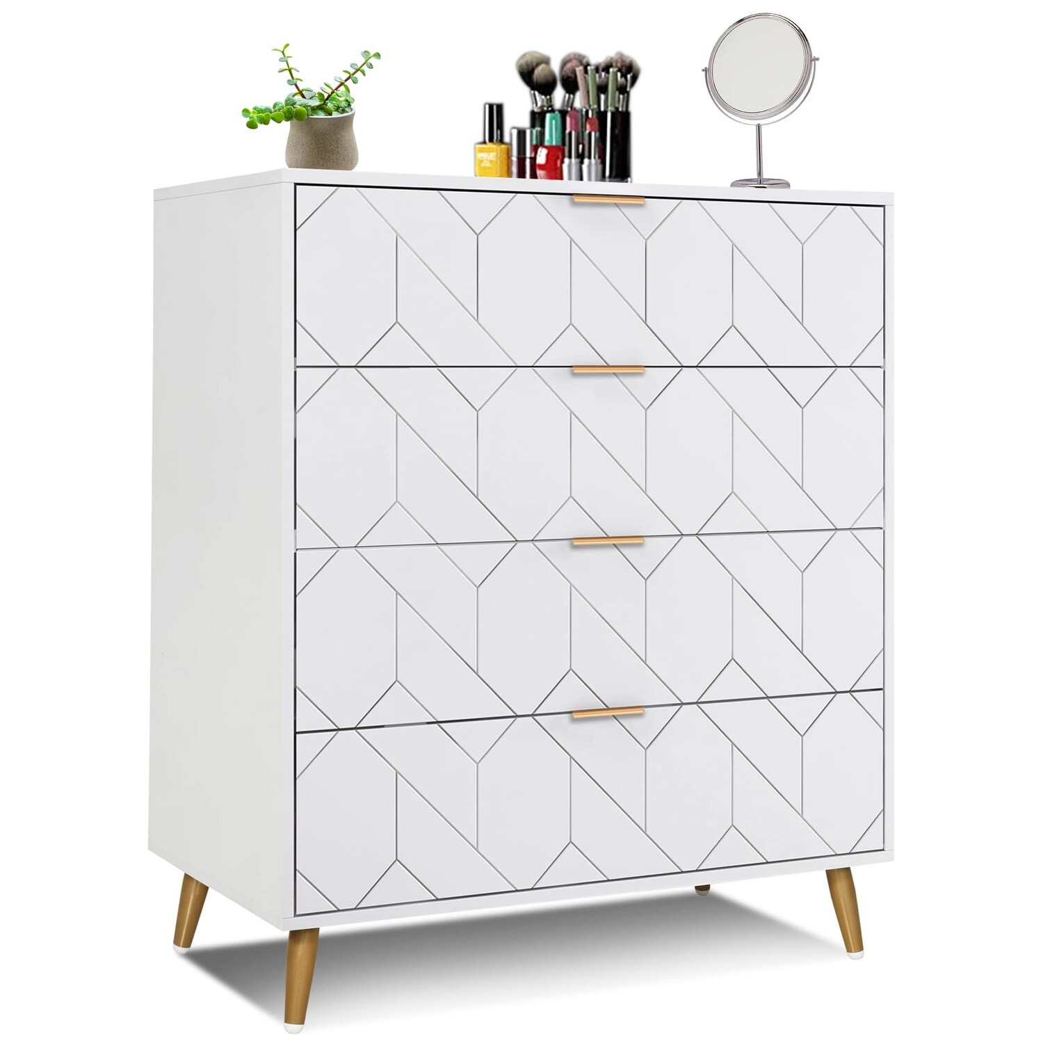 Dresser for Bedroom 4 Drawer Dresser， White Dresser with Wide Drawers and Metal Handles， Wood Dresser Chest of Drawers - - 37668733 - Mycitystee
