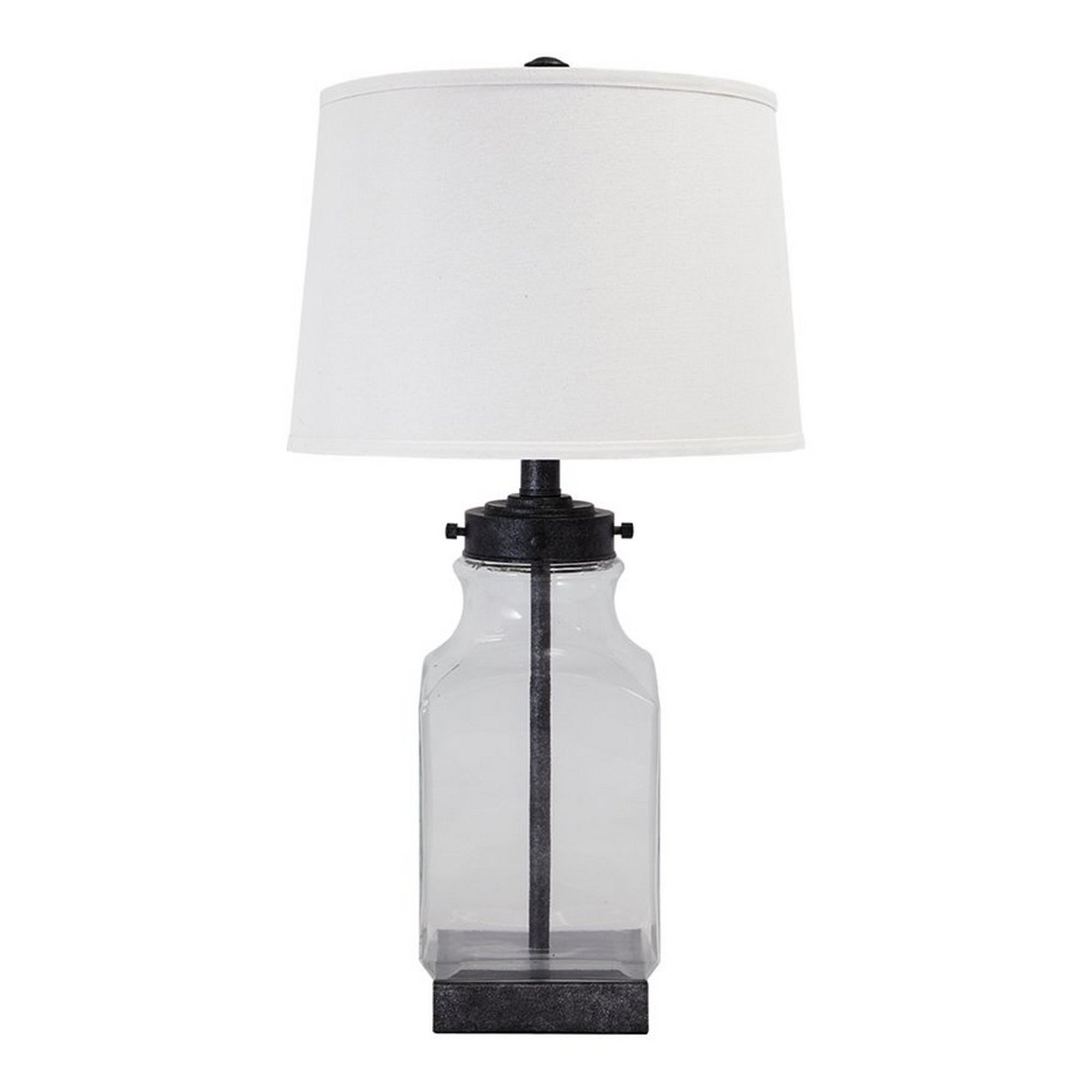 Smoky Glass Frame Table Lamp with Fabric Shade， Light Gray and Clear - Mycitystee