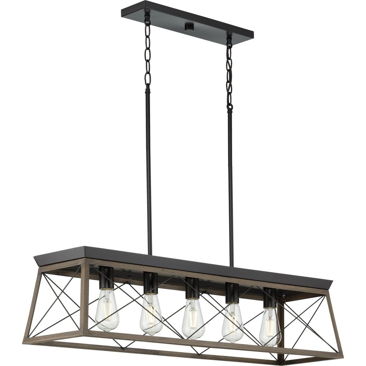 Briarwood Collection Five-Light Galvanized and Bleached Oak Farmhouse Style Linear Island Chandelier Light - Antique Bronze - Mycitystee