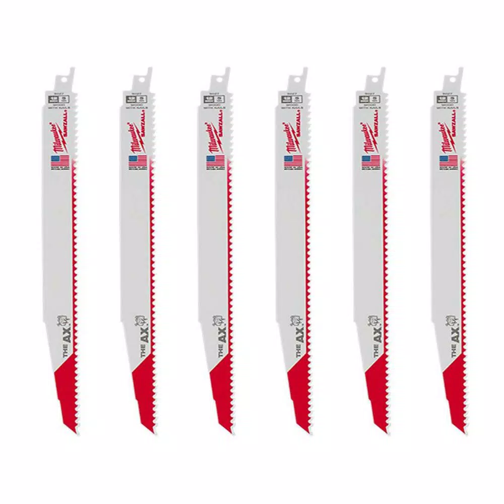 Milwaukee 12 in. 5 Teeth per in. AX Nail Embedded Wood Cutting SAWZALL Reciprocating Saw Blades (6 Pack) and#8211; XDC Depot - Mycitystee
