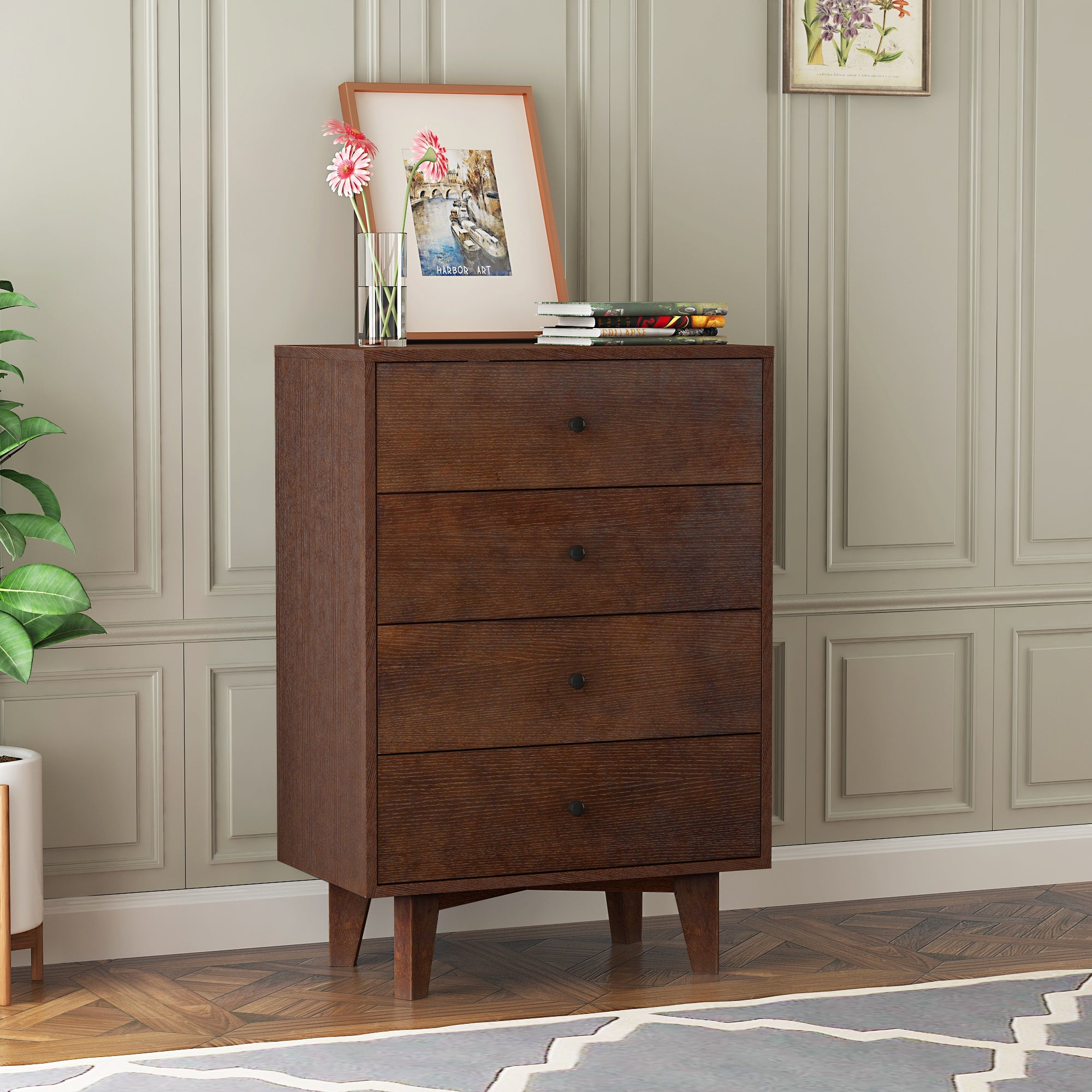 Retro Soild Wood 4 Drawers Dresser with Round Hndle - - 37918997 - Mycitystee