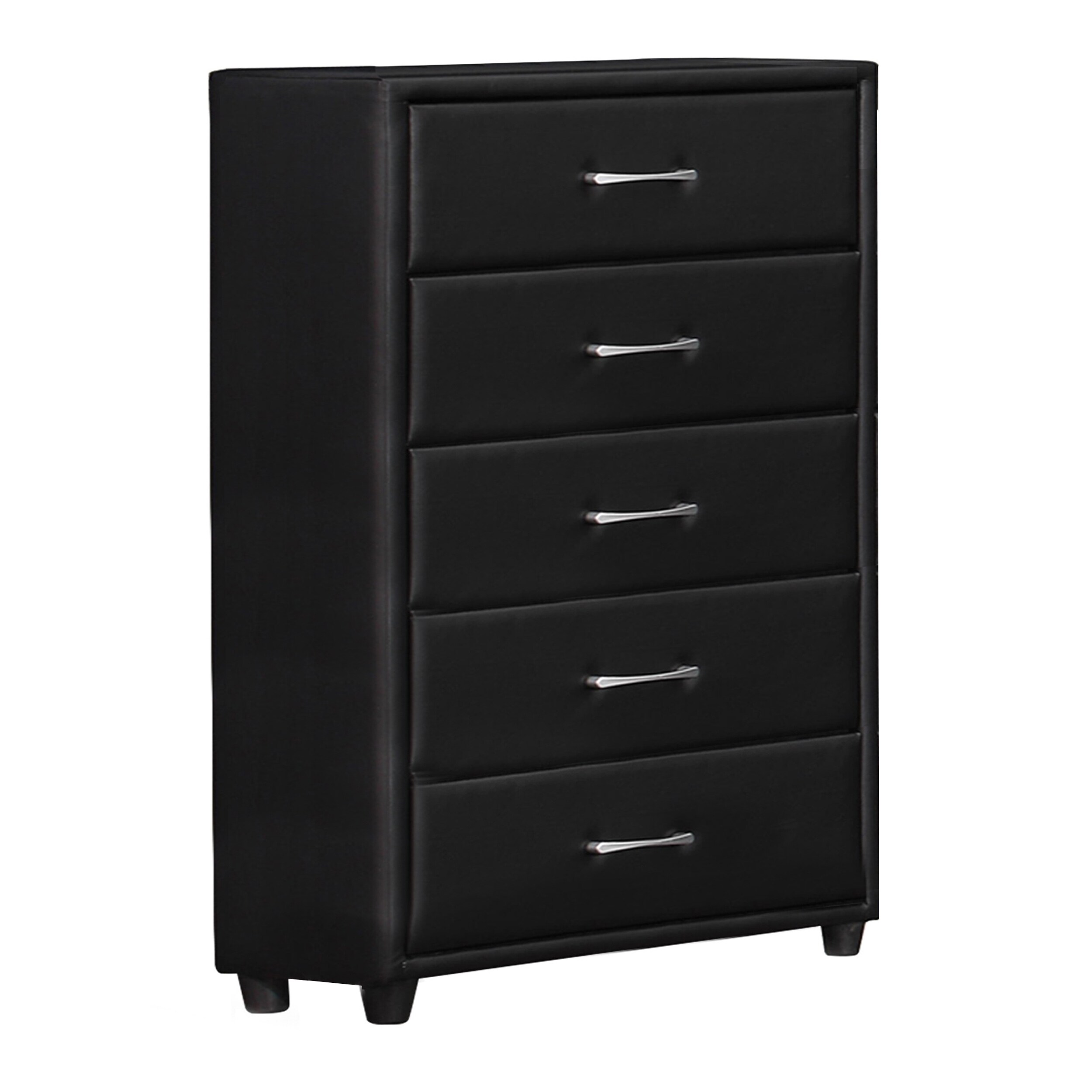 5 Drawer Leatherette Wooden Frame Chest with Tapered legs， Black - - 31623992 - Mycitystee