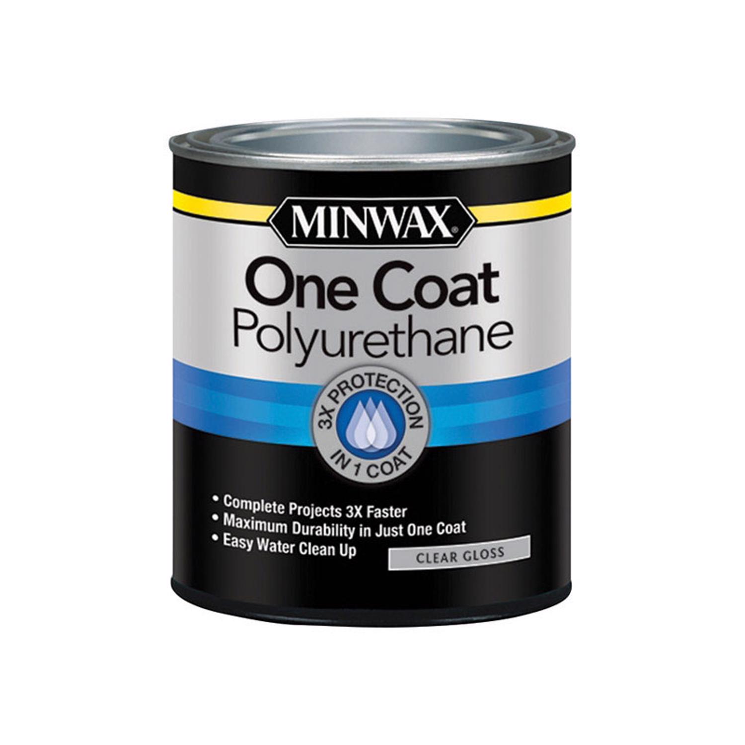 Minwax One-Coat Gloss Crystal Clear Water-Based Fast-Drying Polyurethane 1 qt - Mycitystee