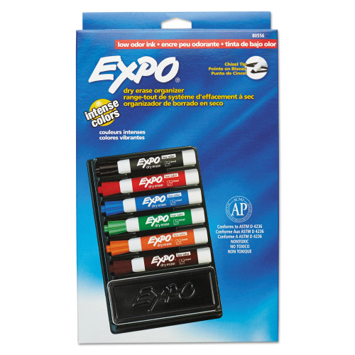 EXPO Low-Odor Dry Erase Marker and Organizer Kit， Broad Chisel Tip， Assorted Colors， 6/Set (80556) - Mycitystee