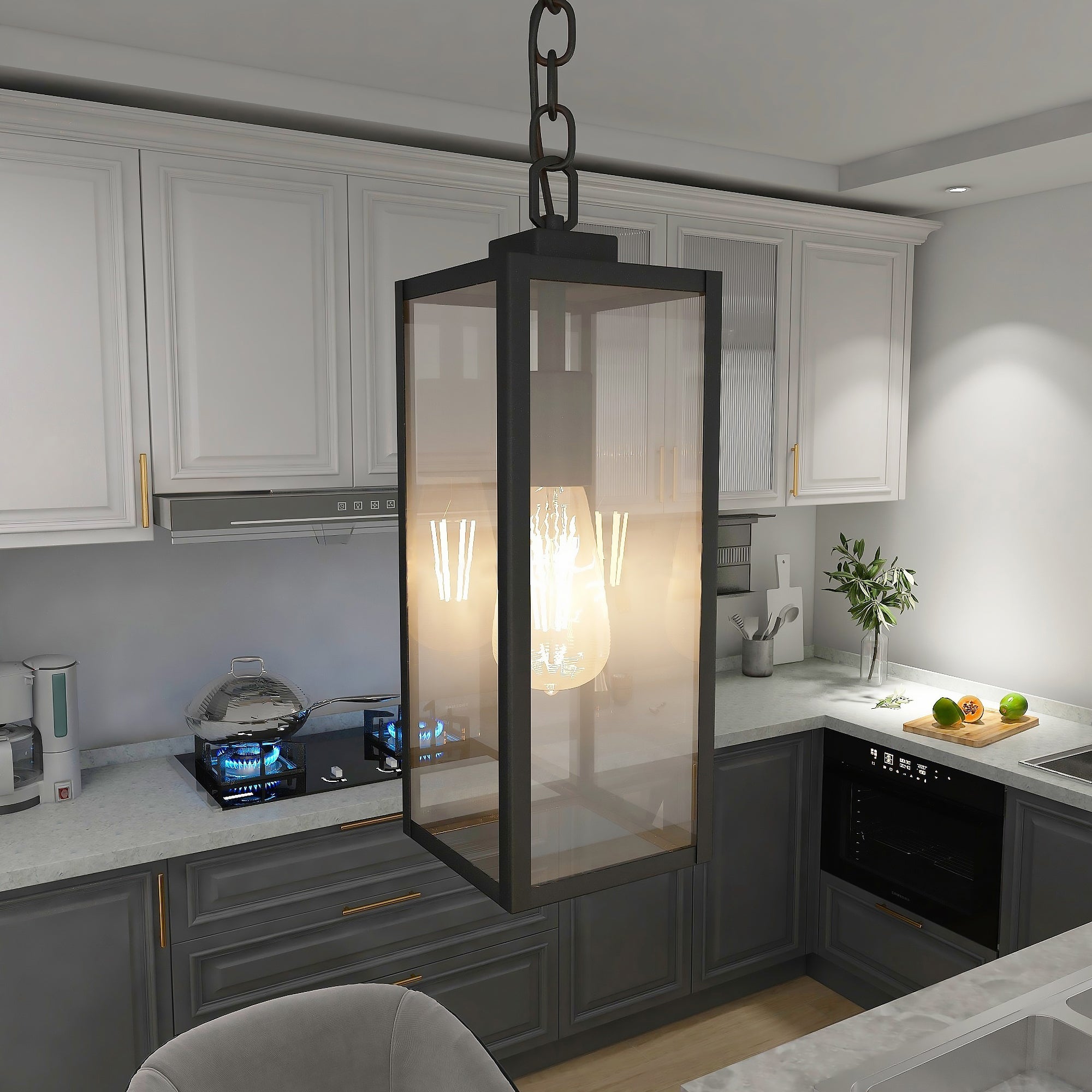 1-Light Outdoor Pendant Lantern Ceiling Lighting Matte Black - Mycitystee