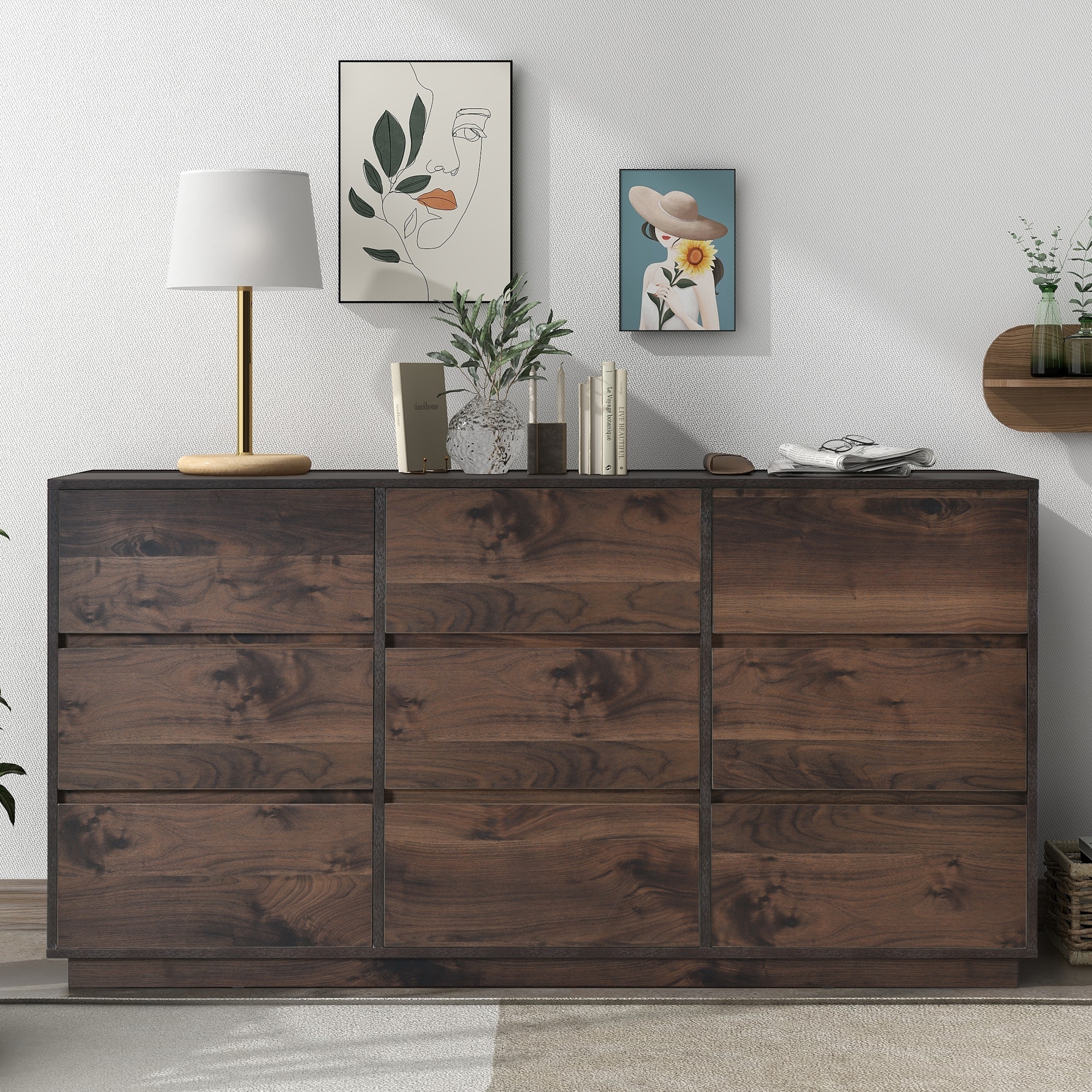 Mid-Century Modern Dresser，Dark Brown - - 37857300 - Mycitystee