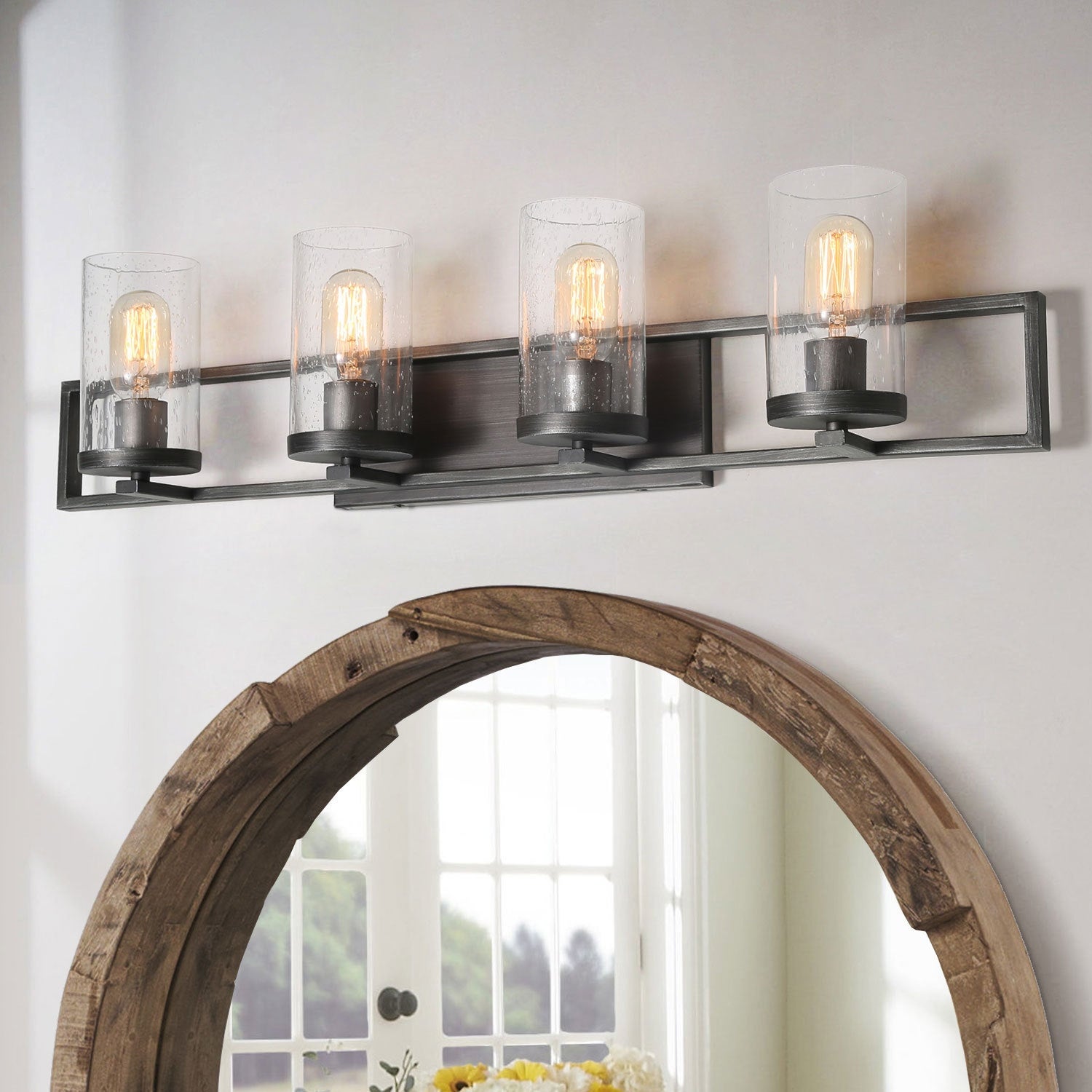 Carbon Loft Modern Brushed Silver Bathroom Vanity Lights Glass Wall Sconce - W31.5