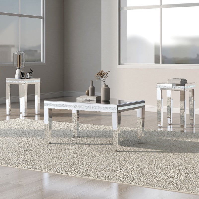 Modern mirror 3 piece table set luxury living room cocktail center table with two end tables - Mycitystee