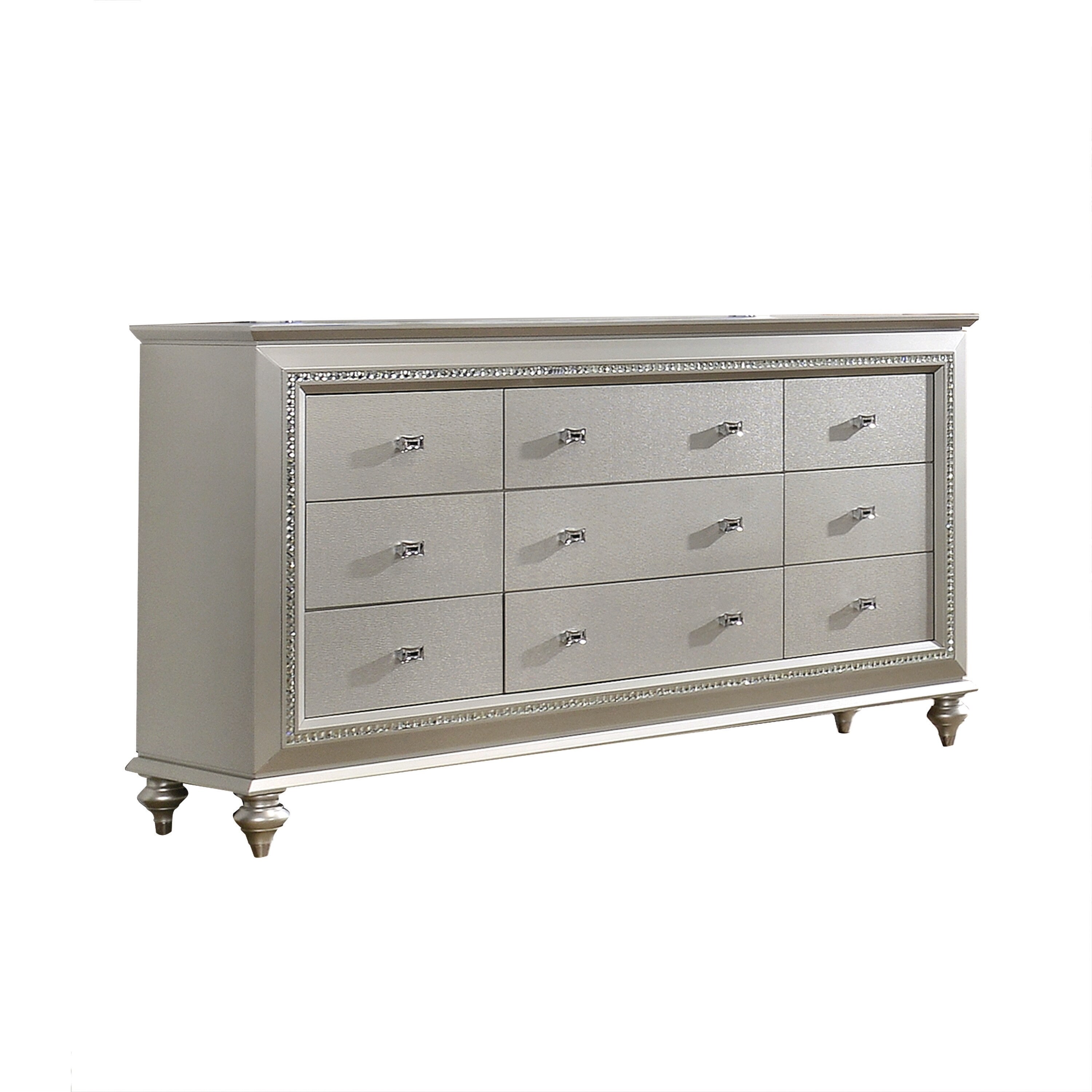 9 Drawer Spacious Desser with Mirror Beveled Pulls and Bun Feet， Silver - - 30656141 - Mycitystee