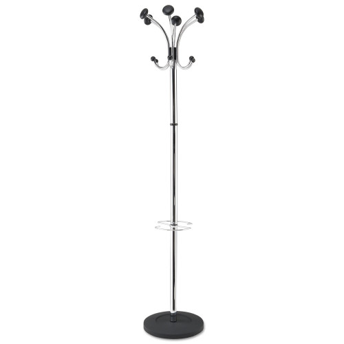 Alba Chromy Coat Stand， 12 Knobs， 16w x 16d x 70.5h， Chrome/Black (PMCLAS) - Mycitystee