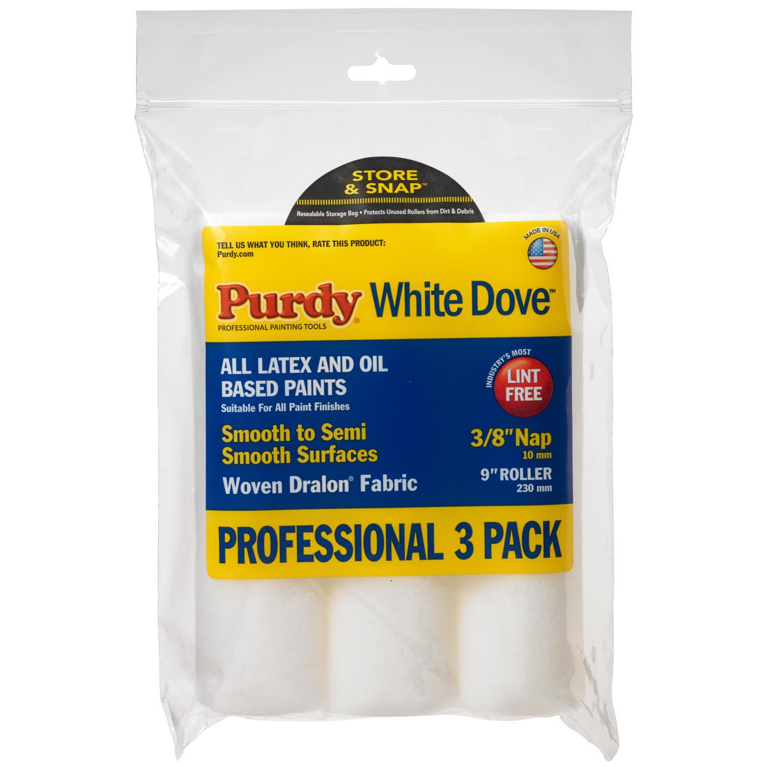 Purdy White Dove Woven Dralon Fabric 9 in. W X 3/8 in. Paint Roller Cover 3 pk - Mycitystee