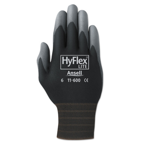 Ansell HyFlex Lite Gloves， Black/Gray， Size 10， 12 Pairs (1160010BK) - Mycitystee