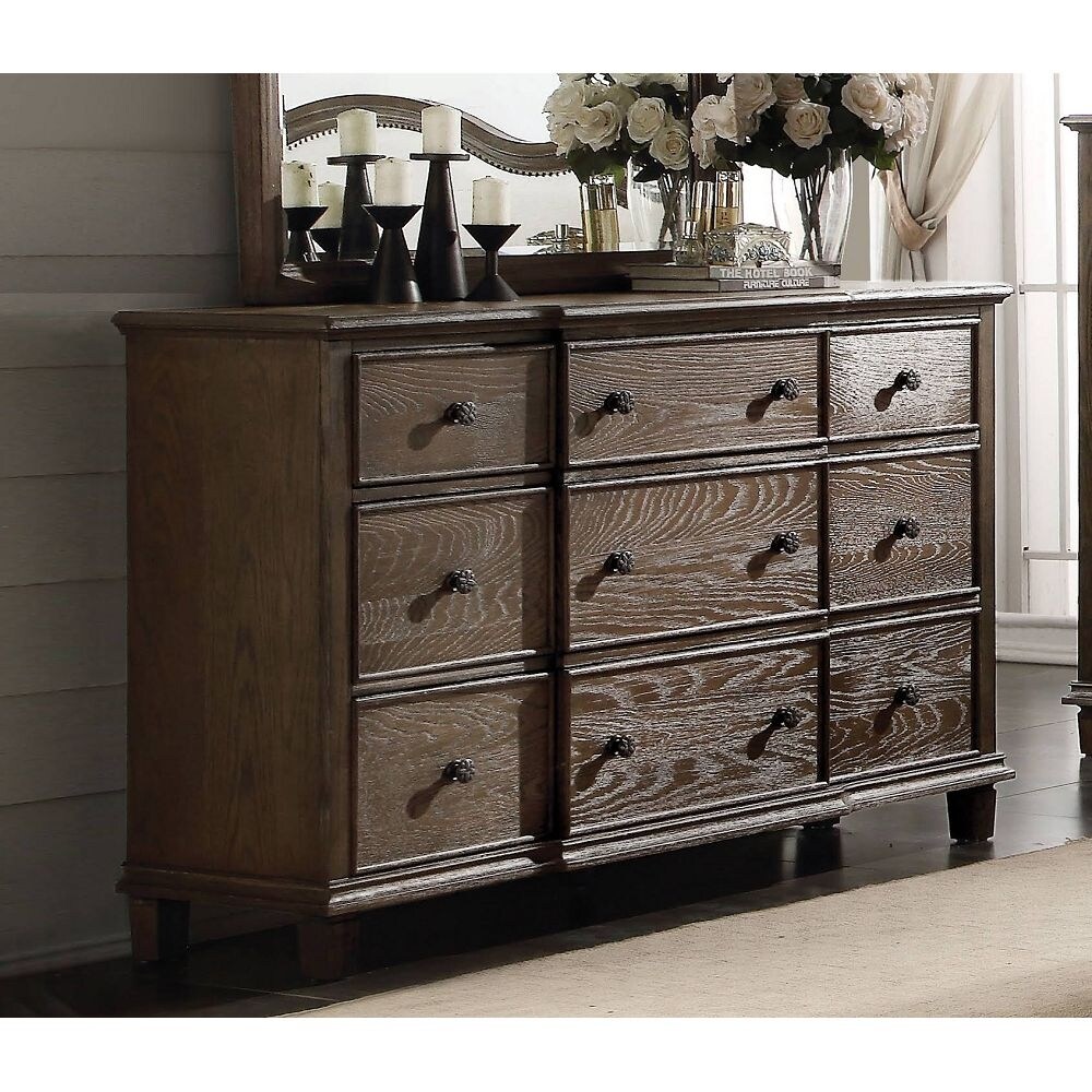 Aoolive 9-Drawer Dresser Storage Cabinet in Weathered Oak - - 35569426 - Mycitystee