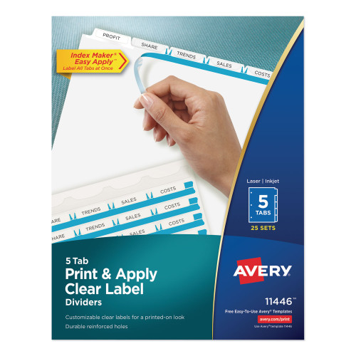 Avery Print and Apply Index Maker Clear Label Dividers， 5 White Tabs， Letter， 25 Sets (11446) - Mycitystee